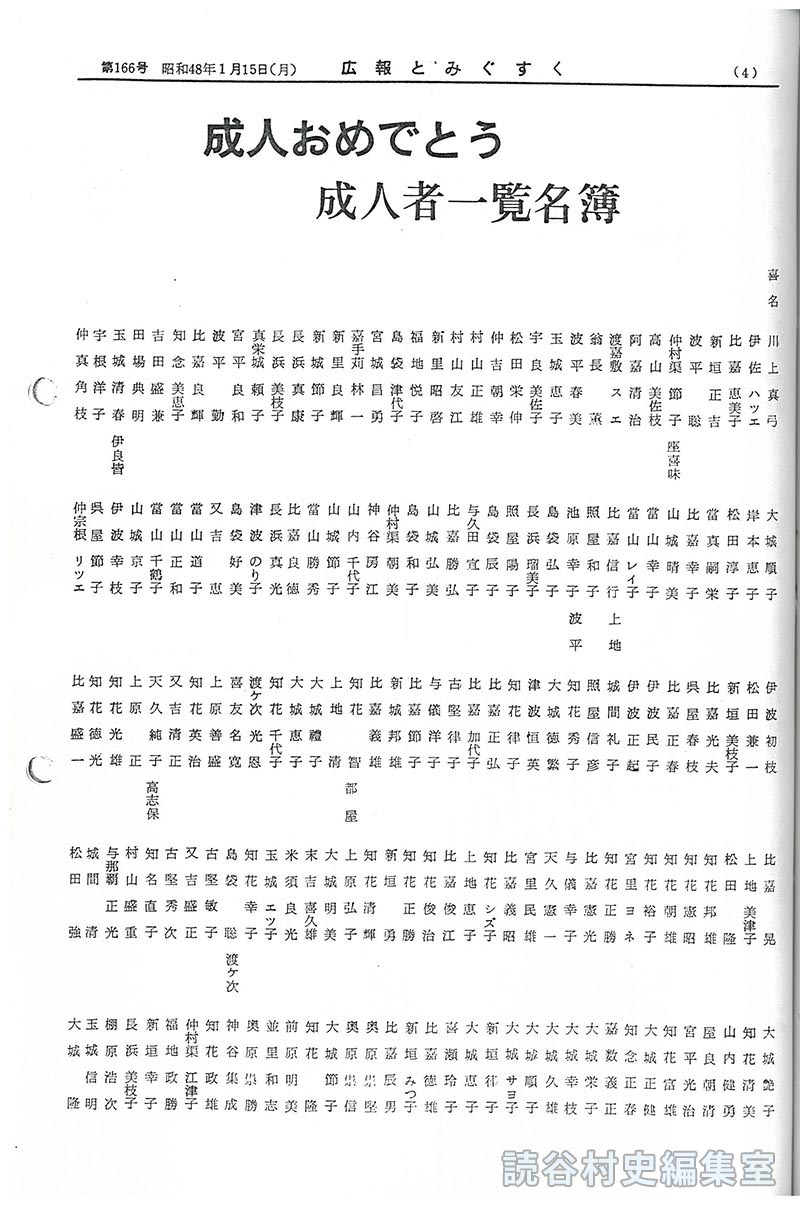 成人おめでとう　成人者一覧名簿