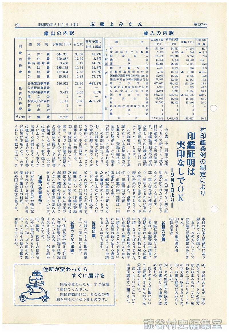 村印鑑条例の制定により　印鑑証明は実印なしでＯＫ　＝９月１日より＝