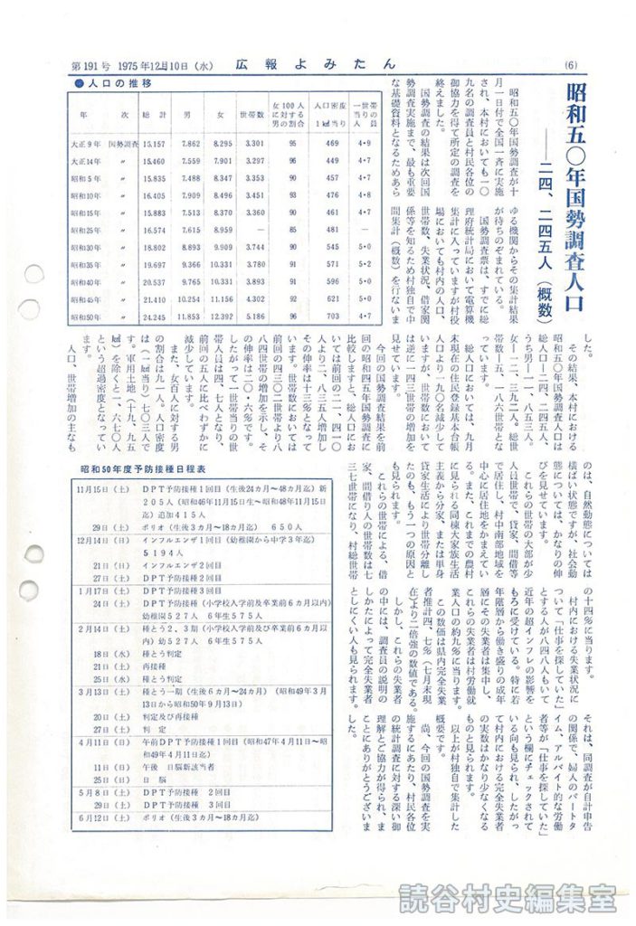 昭和５０年度予防接種日程表