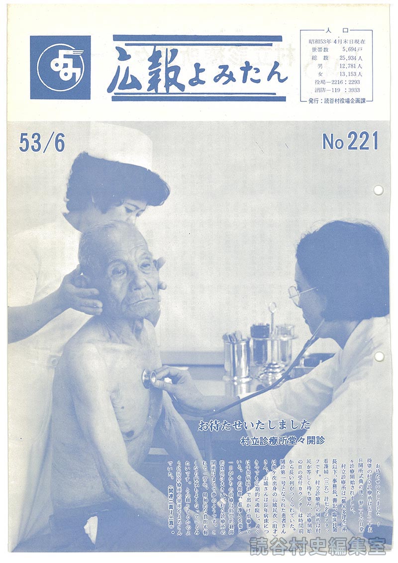 広報よみたん　53/6　Ｎｏ.221
人口
お待たせいたしました村立診療所堂々開診