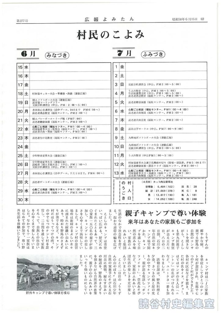村民のこよみ　6月　7月
村人口のうごき