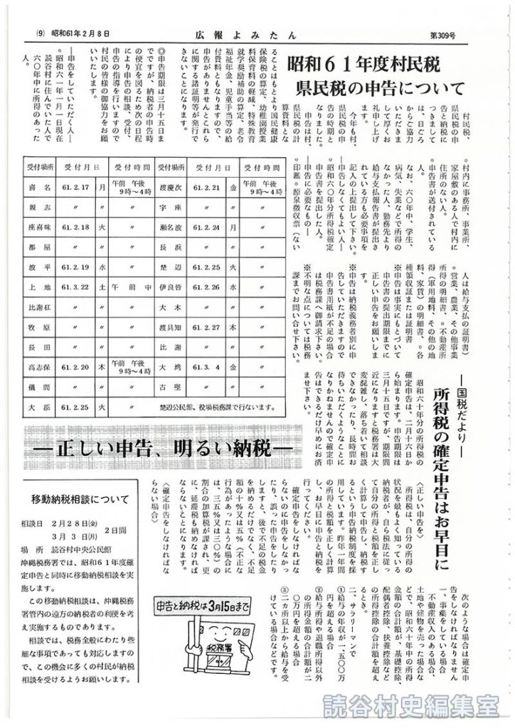 昭和61年度村民税県民税の申告について