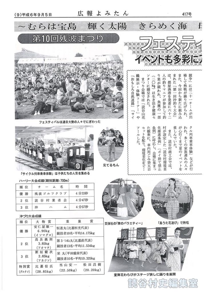 【見出し】～むらは宝島　輝く太陽　きらめく海　母なる大地の恵みを～　第10回残波まつり　フェスティバルｉｎ残波　イベントも多彩に万余の人々でにぎわう