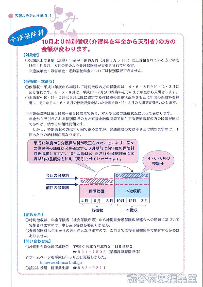 介護保険料　10月より特別徴収（介護料を年金から天引き）の方の金額が変わります。