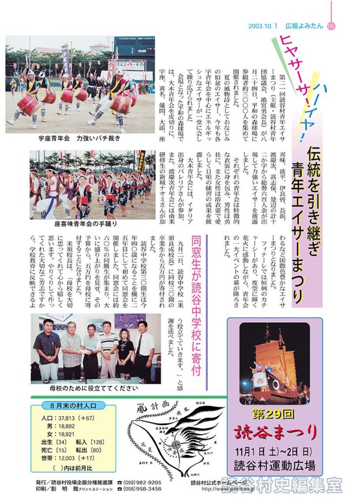 同窓生が読谷中学校に寄付