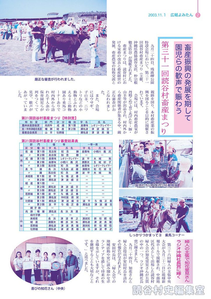 第31回読谷村畜産まつり　成績表