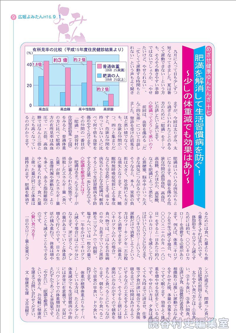 めざせ健康ゆんたんざ17　肥満を解消して生活習慣病を防ぐ！　～少しの体重減でも効果はあり～